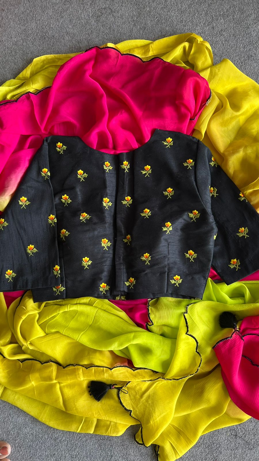 Black silk floral embroidery work blouse ( only blouse )