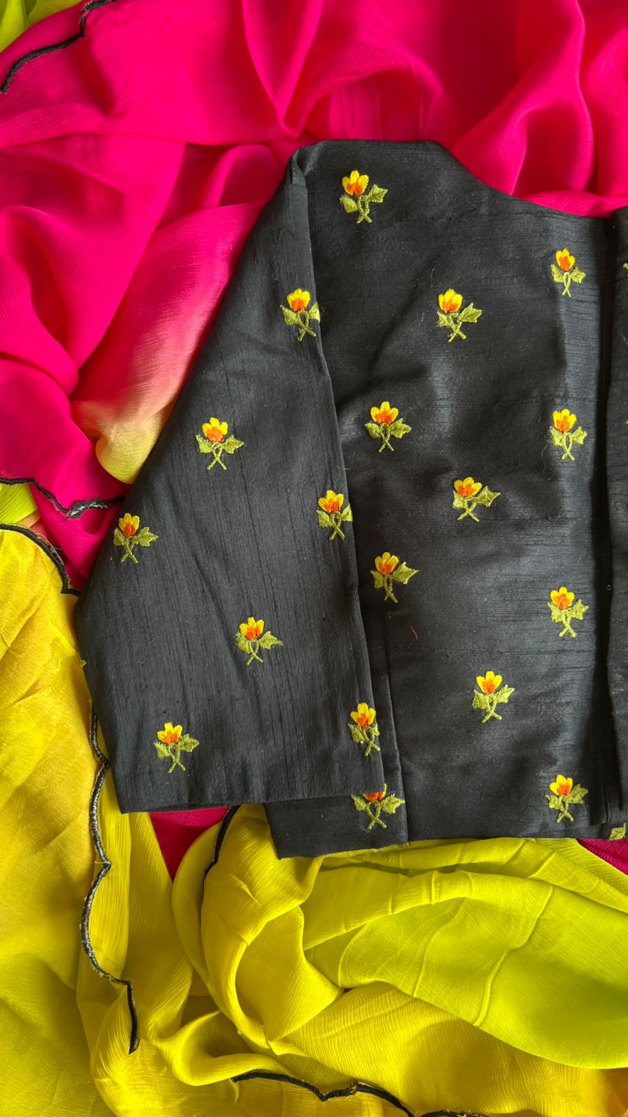 Black silk floral embroidery work blouse ( only blouse )