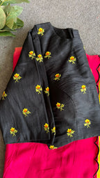 Black silk floral embroidery work blouse ( only blouse )