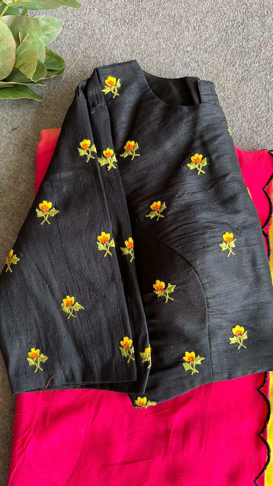 Black silk floral embroidery work blouse ( only blouse )