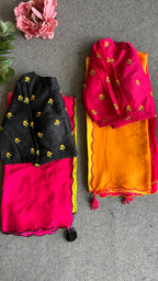 Black silk floral embroidery work blouse ( only blouse )