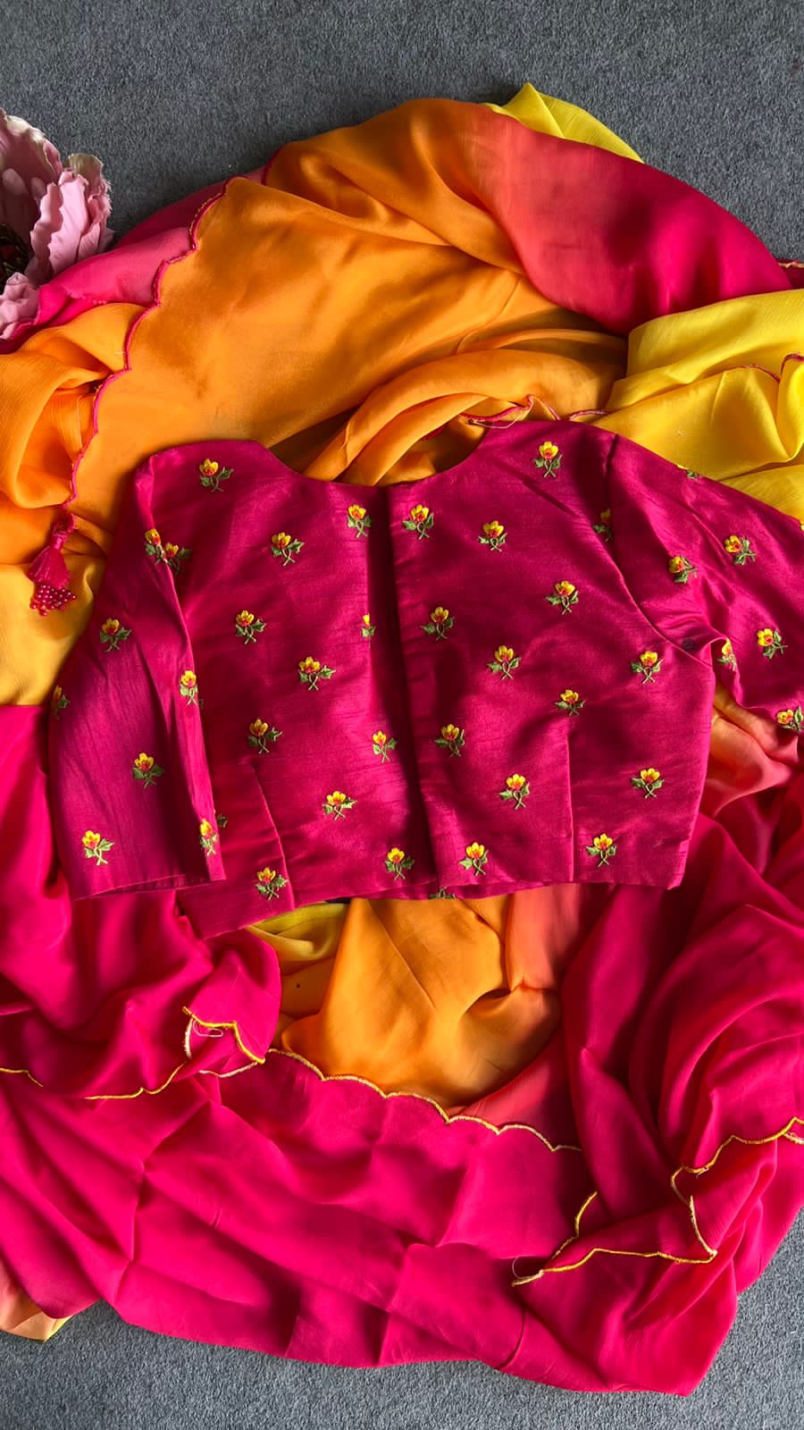 Pink silk embroidery work blouse  ( only blouse )