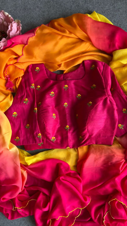 Pink silk embroidery work blouse  ( only blouse )