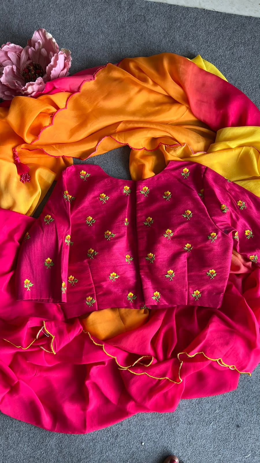 Pink silk embroidery work blouse  ( only blouse )