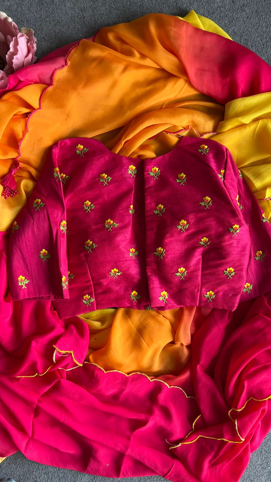 Pink silk embroidery work blouse  ( only blouse )