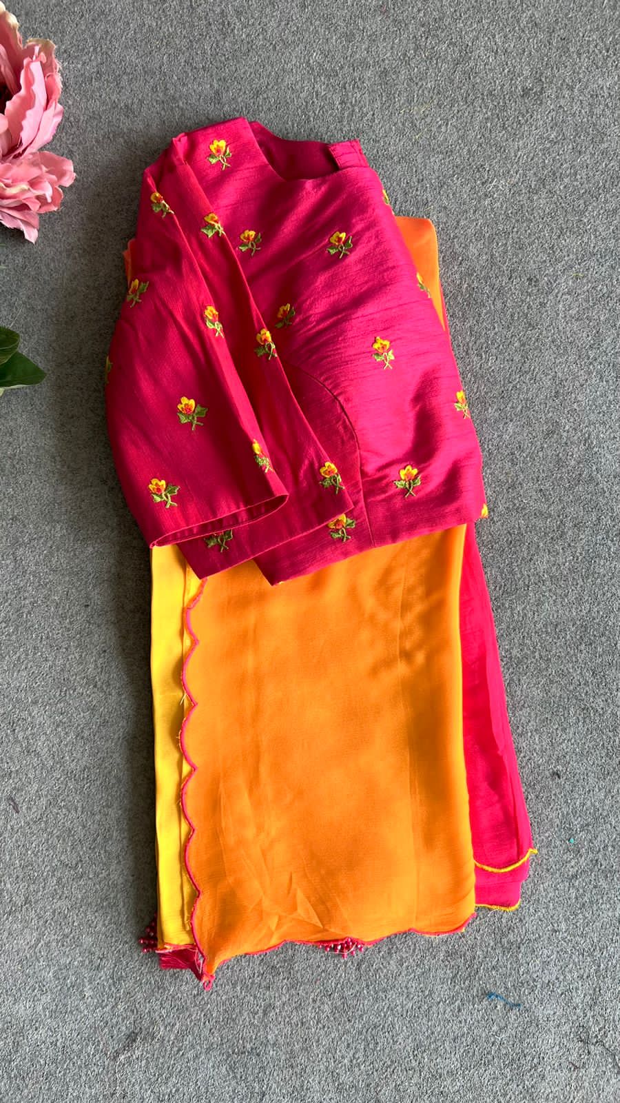 Pink silk embroidery work blouse  ( only blouse )