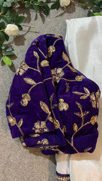 Silver silk saree with purple hand work blouse