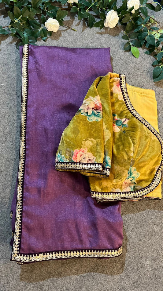 Lavender marble silk saree with embroidery blouse