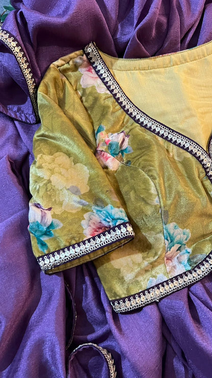 Lavender marble silk saree with embroidery blouse