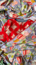 Grey floral soft organza saree with banarasi blouse