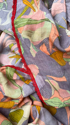 Grey floral soft organza saree with banarasi blouse