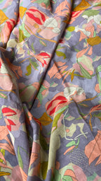 Grey floral soft organza saree with banarasi blouse