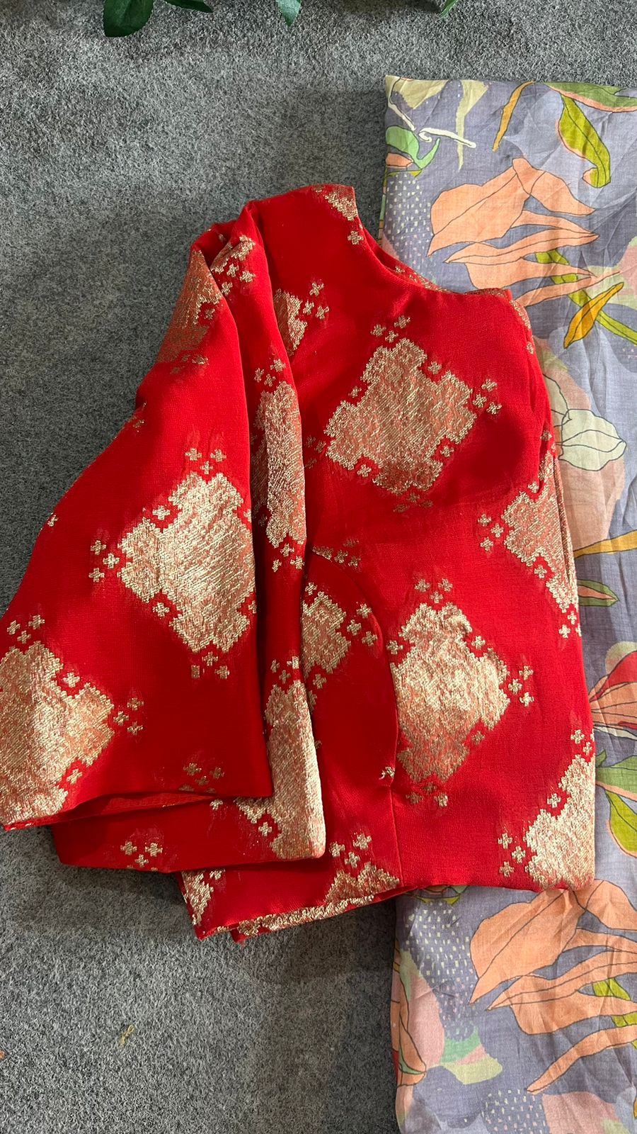 Grey floral soft organza saree with banarasi blouse