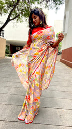 Grey floral soft organza saree with banarasi blouse