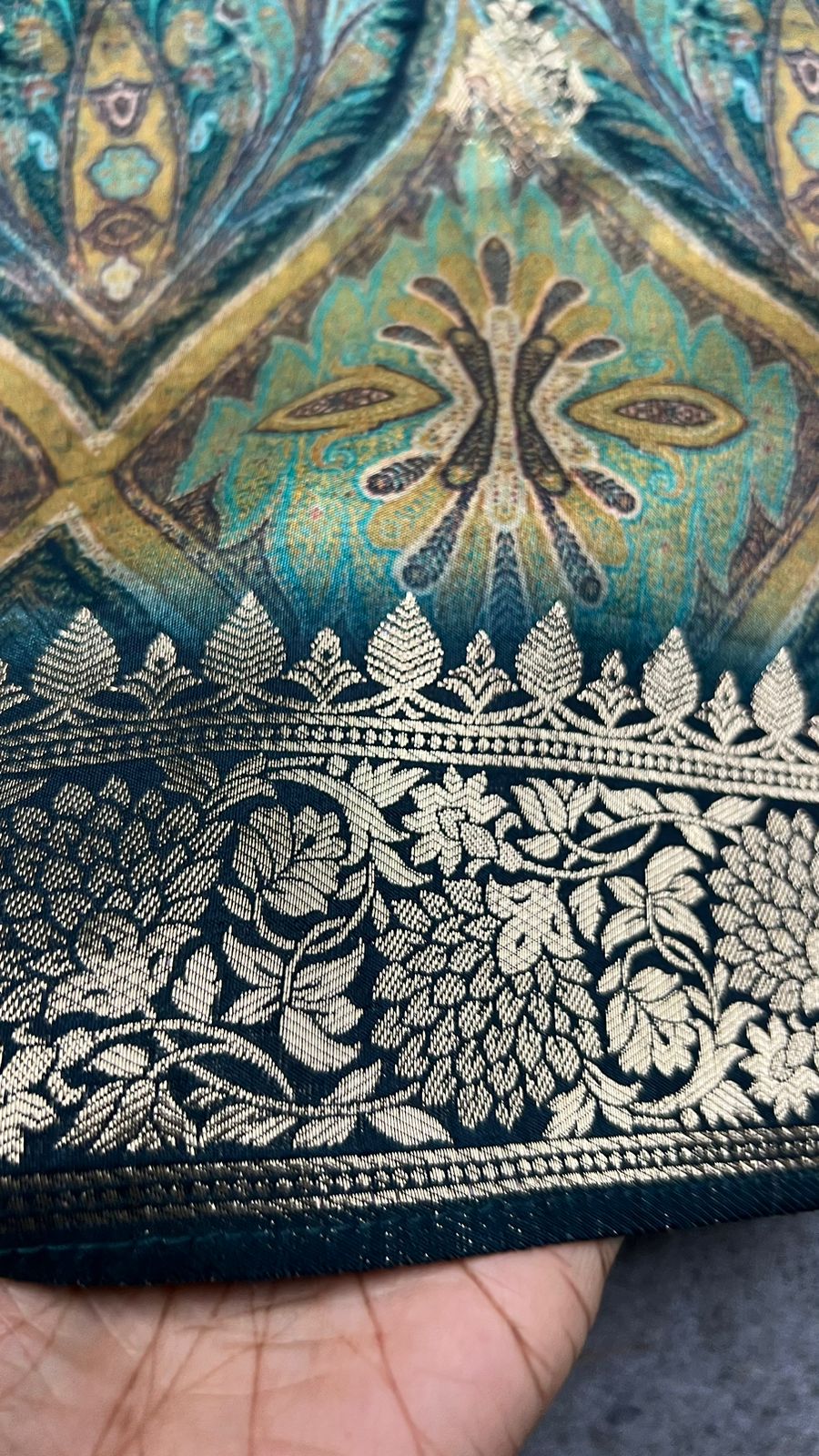 Dark blue silk saree with mirror embroidery blouse
