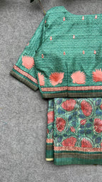 Kantha green floral chanderi saree with embroidery blouse