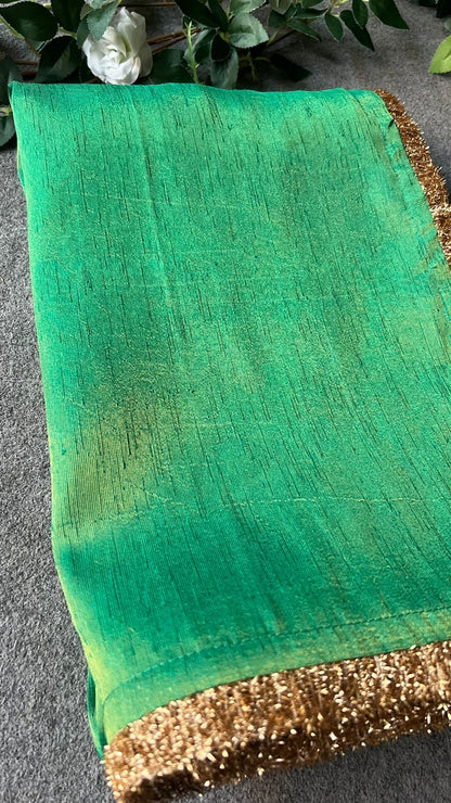 Green soft tissue saree