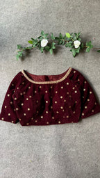 Maroon velvet embroidery blouse