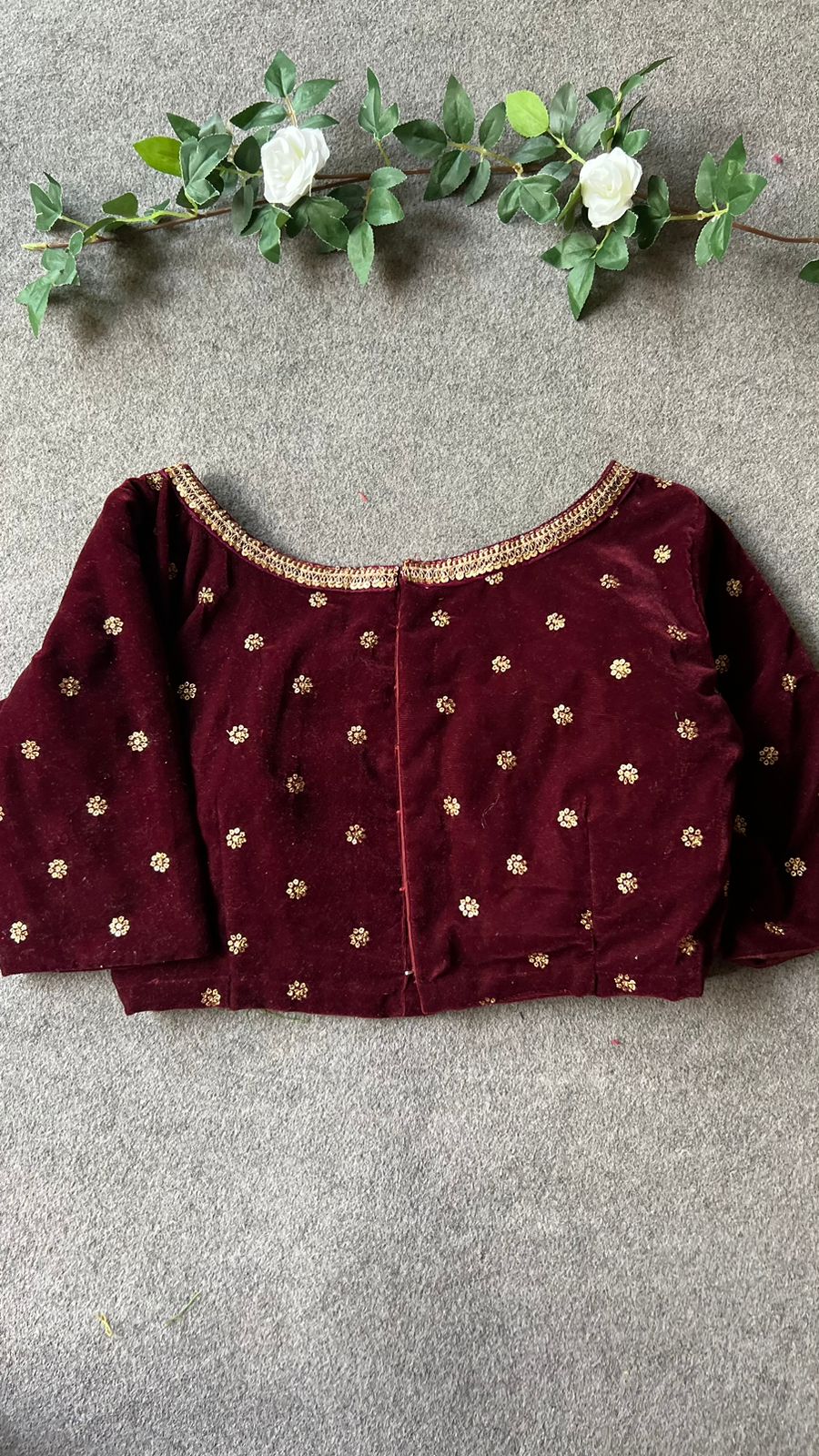 Maroon velvet embroidery blouse