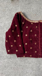 Maroon velvet embroidery blouse