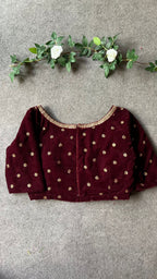 Maroon velvet embroidery blouse