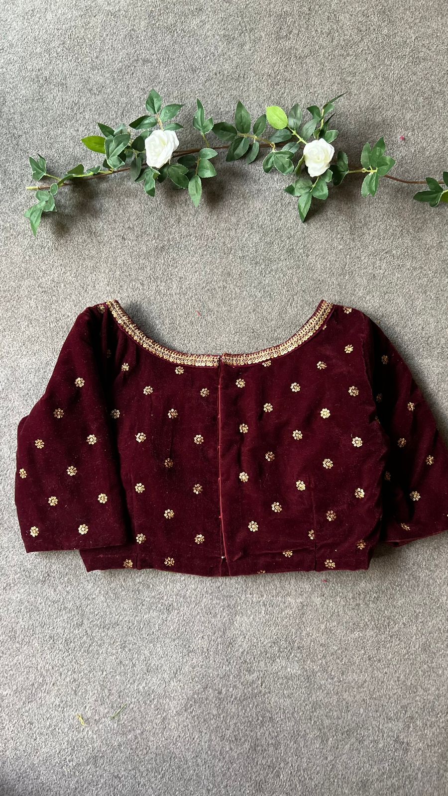 Maroon velvet embroidery blouse