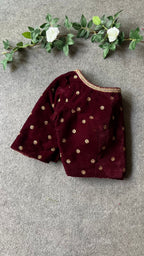 Maroon velvet embroidery blouse