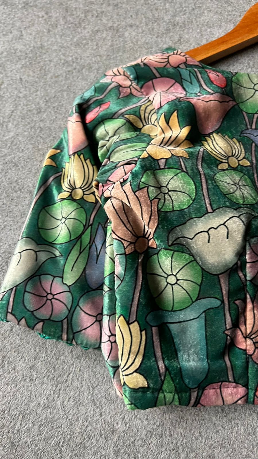 Green velvet printed blouse