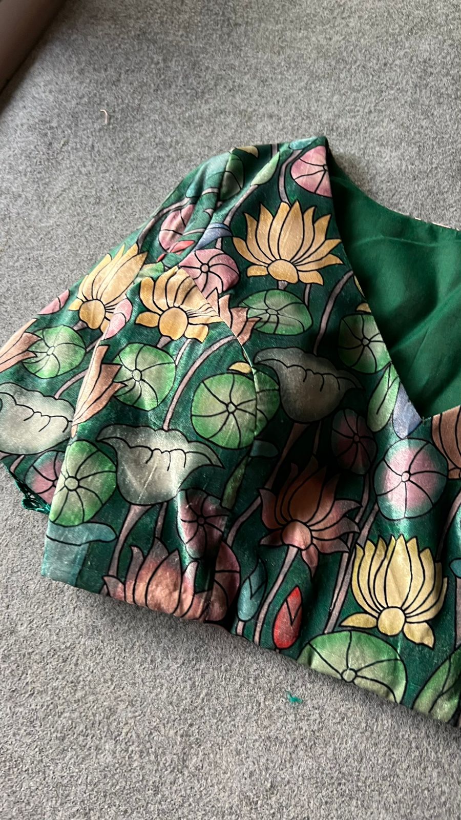 Green velvet printed blouse