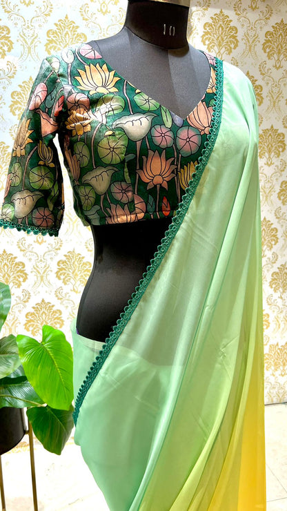 Multicolur georgette saree with velvet blouse