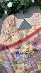 Peach floral organza saree with handwork blouse