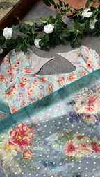 Blue floral organza saree with floral blouse