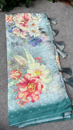 Blue floral organza saree with floral blouse