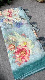 Blue floral organza saree with floral blouse