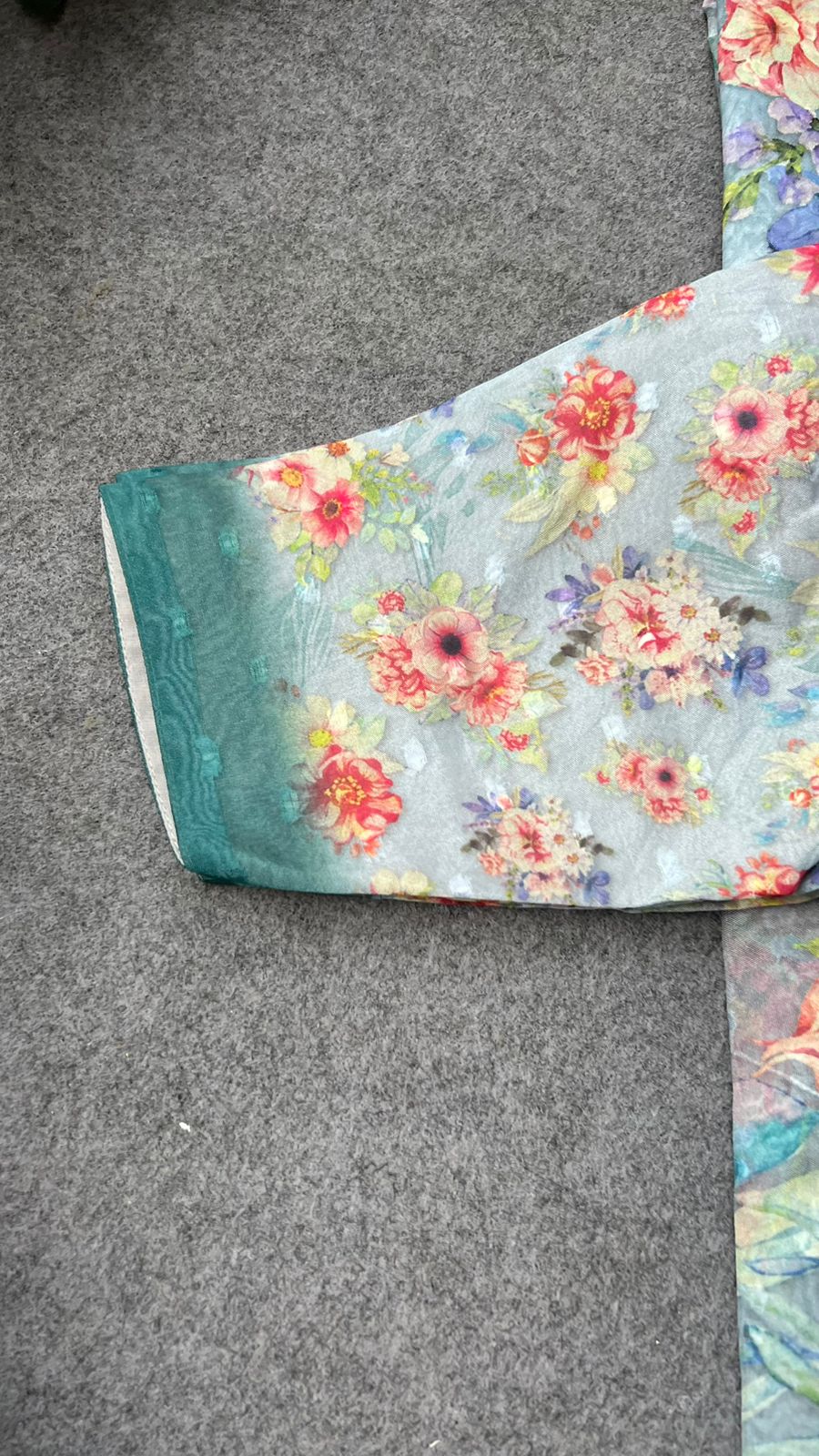 Blue floral organza saree with floral blouse