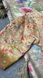 Cream & brown floral organza saree with handwork blouse