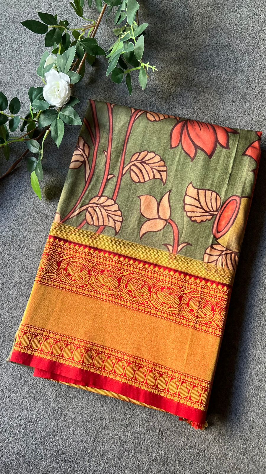 Green mulberry soft silk saree with zari worked blouse