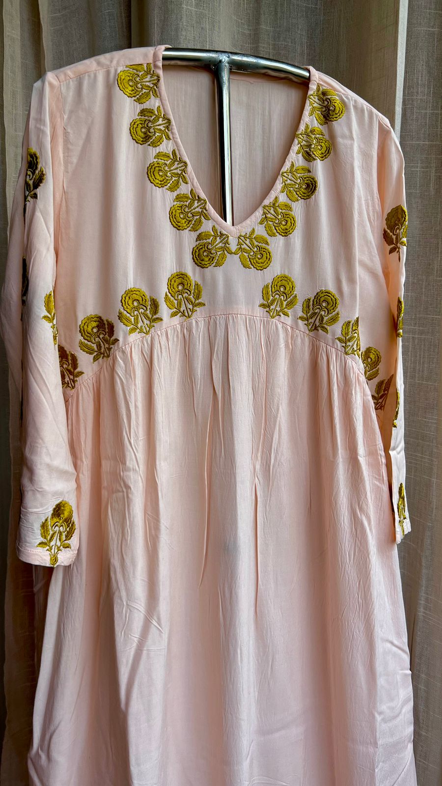 Peach cotton embroidery kurti top