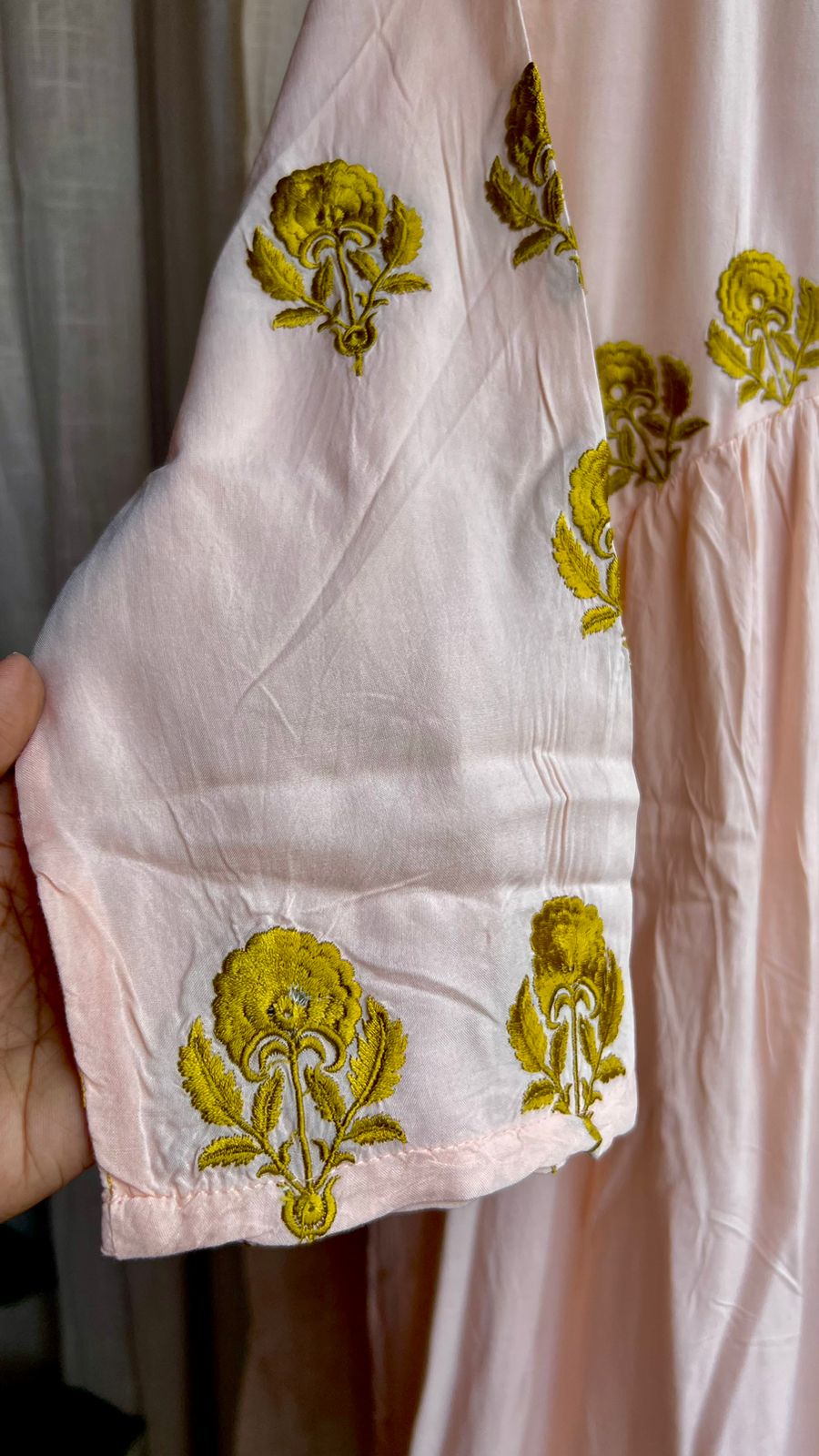 Peach cotton embroidery kurti top