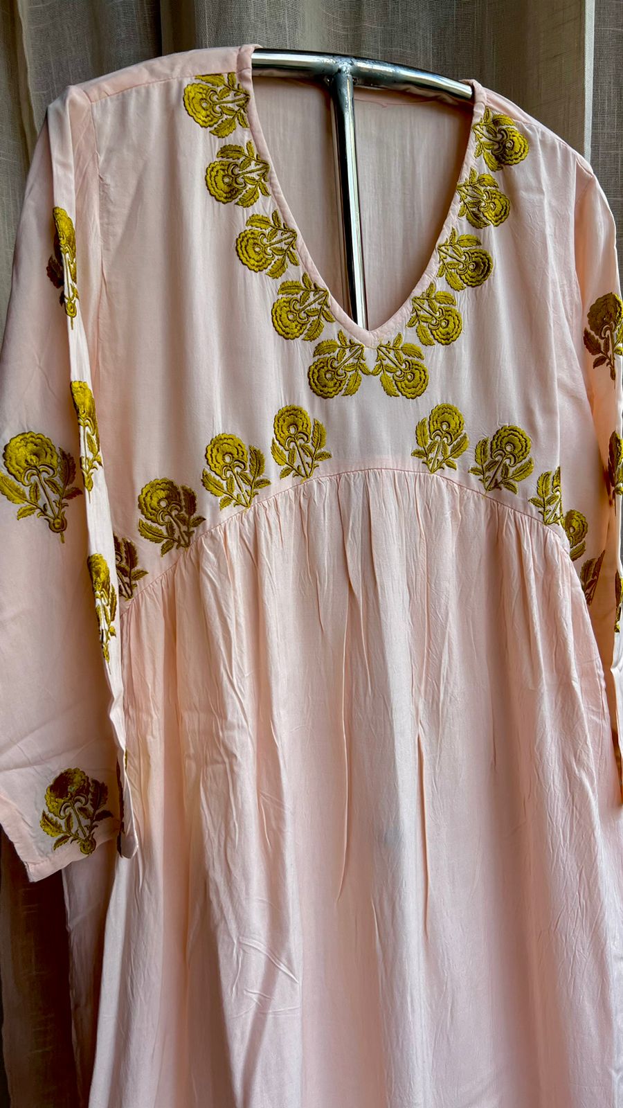 Peach cotton embroidery kurti top