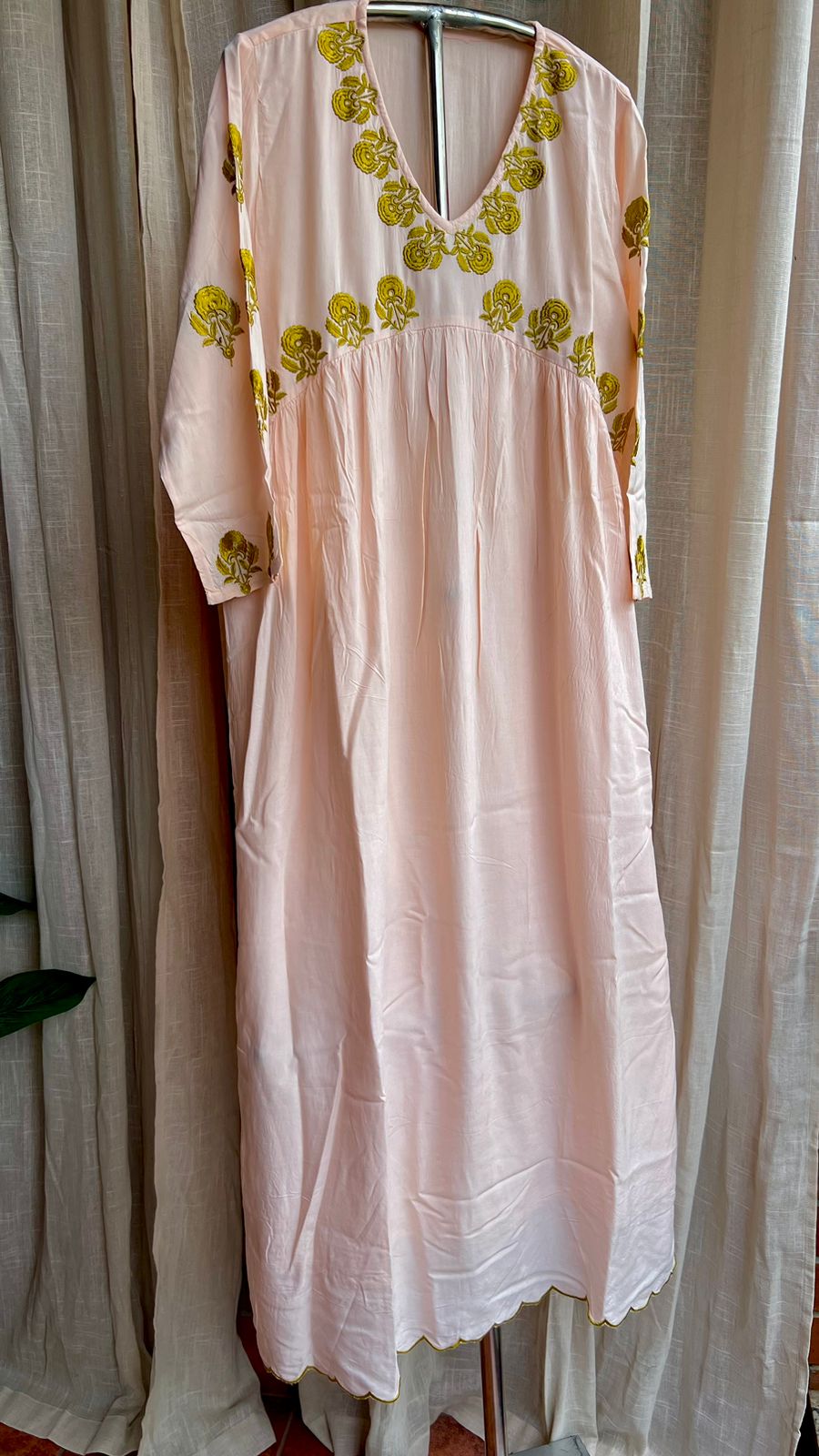 Peach cotton embroidery kurti top