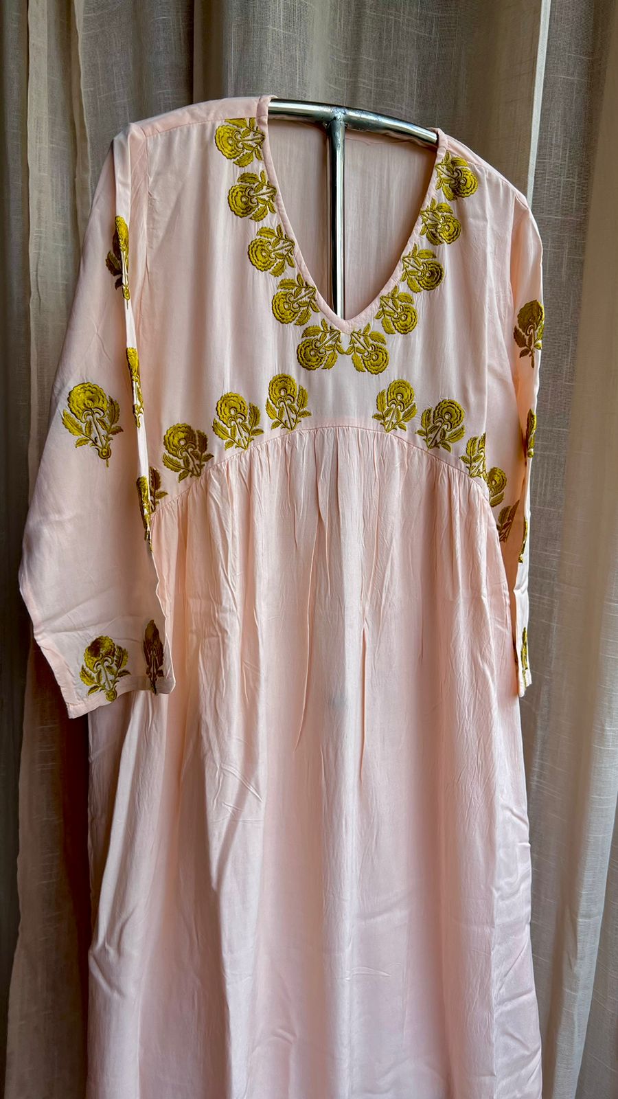 Peach cotton embroidery kurti top