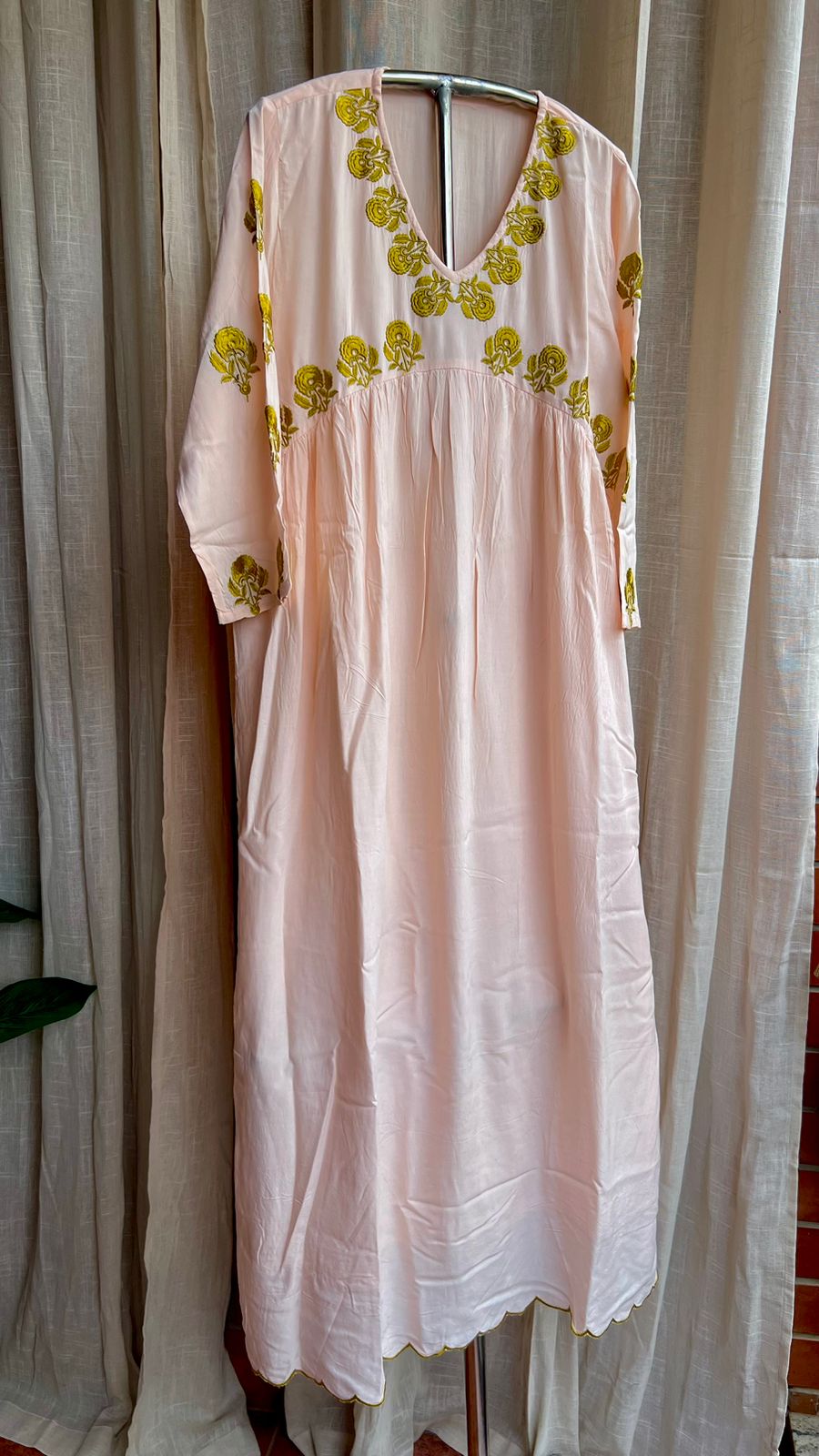 Peach cotton embroidery kurti top