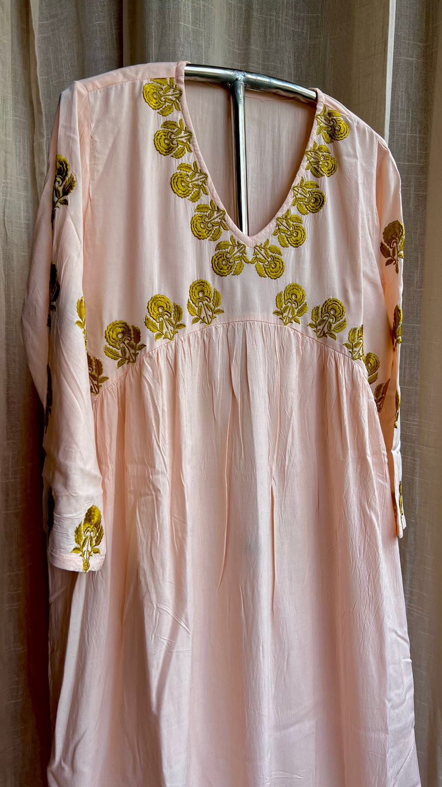 Peach cotton embroidery kurti top