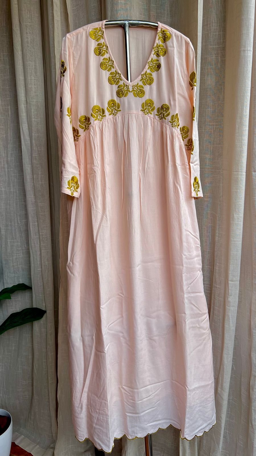 Peach cotton embroidery kurti top