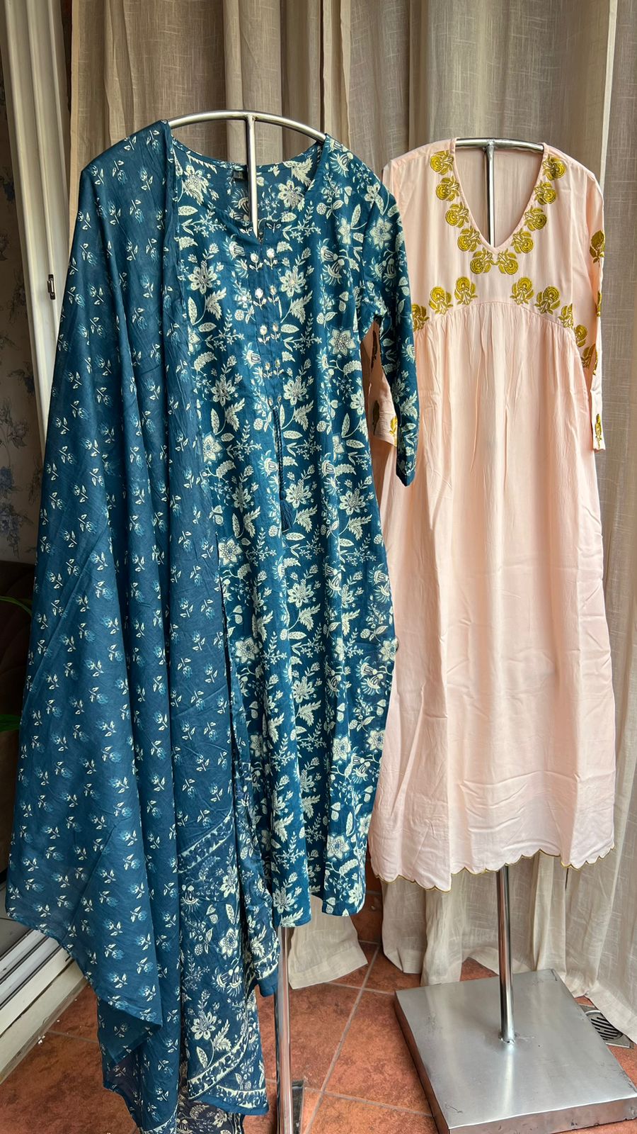 Peach cotton embroidery kurti top