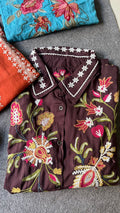 Coffee rayon embroidery kurti short top