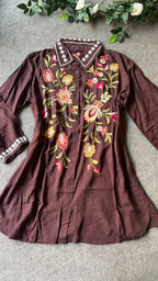 Coffee rayon embroidery kurti short top