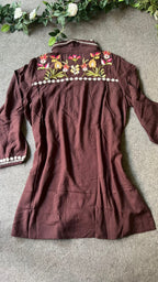 Coffee rayon embroidery kurti short top