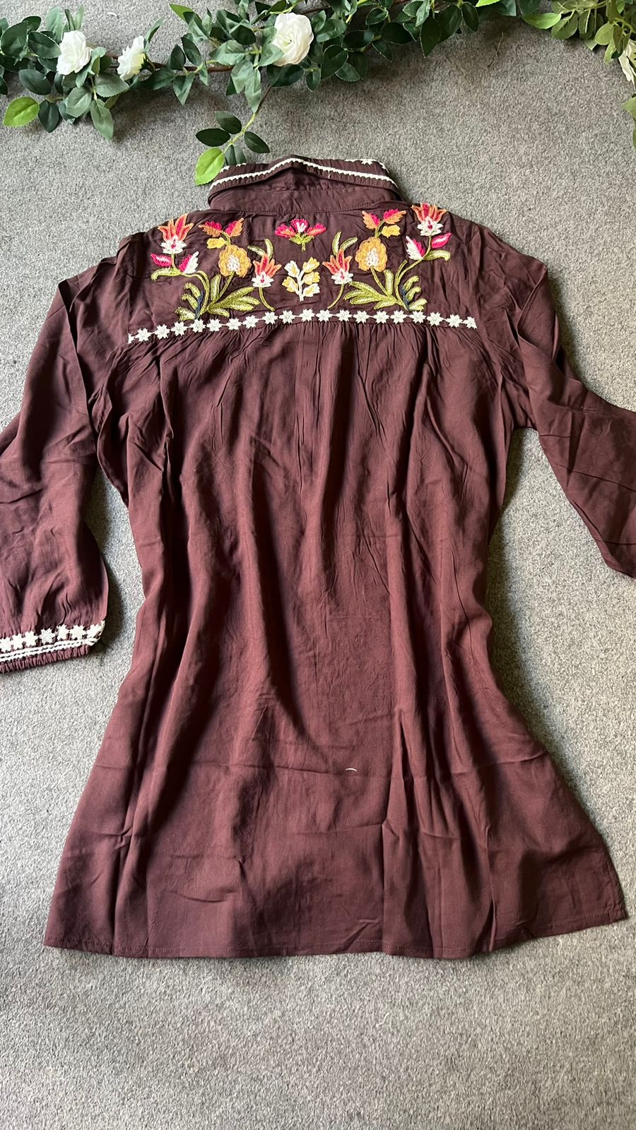 Coffee rayon embroidery kurti short top